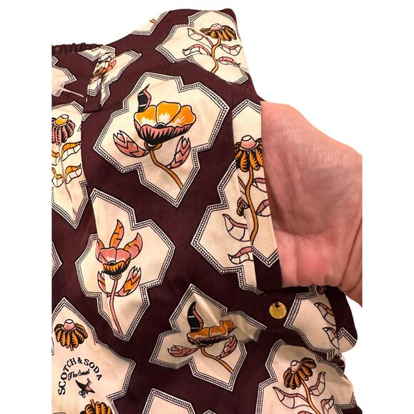 Scotch & Soda Sun Ray Satin Burgundy Floral Print Pleated Straight Leg Pants, S - Picture 4 of 16